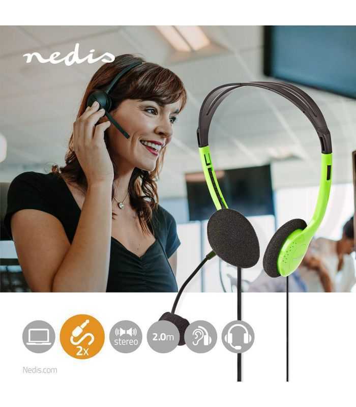casti pc on ear nedis 2x35 mm 2m verde cu microfon 1
