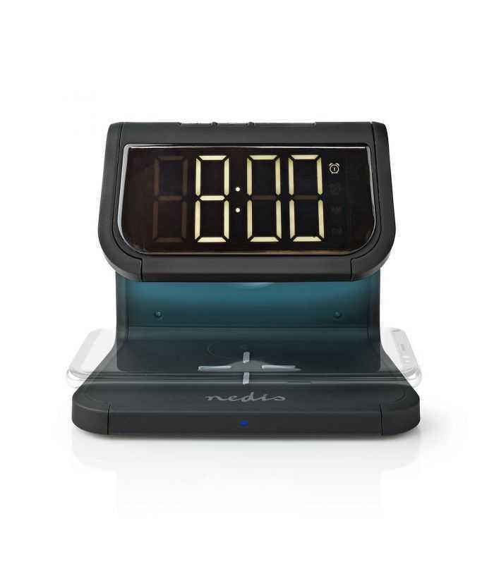 Ceas cu alarma Nedis incarcator wireless Qi lumina multicolora negru