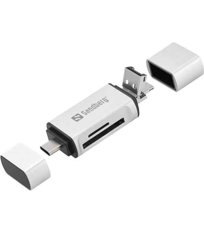 Cititor de carduri SD MicroSD cu conectare USB type C USB Micro USB Sandberg 136-28 argintiu