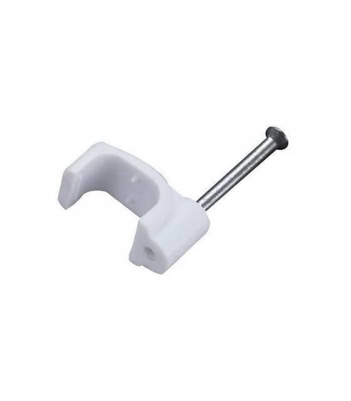 Cleme clips fixare cablu patrat plastic cu cui 4mm alb 100buc Well