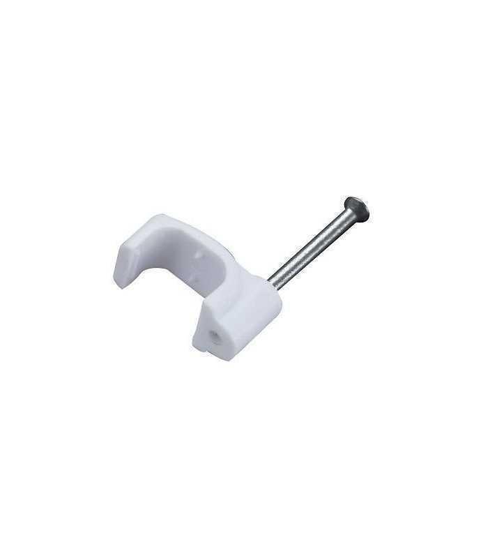 Cleme clips fixare cablu patrat plastic cu cui 5mm alb 100buc Well