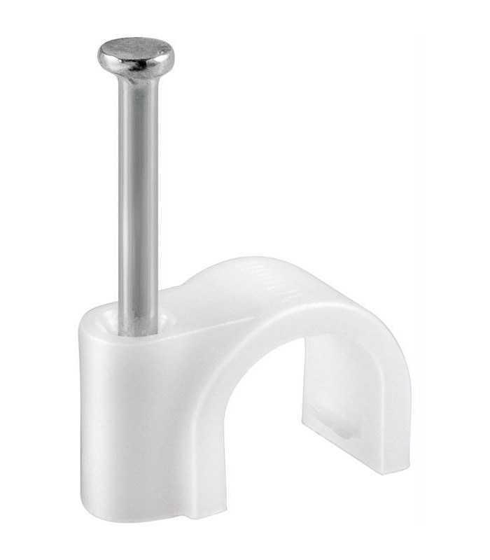 Cleme clips fixare cablu rotund plastic cu cui 4mm alb 100buc Goobay