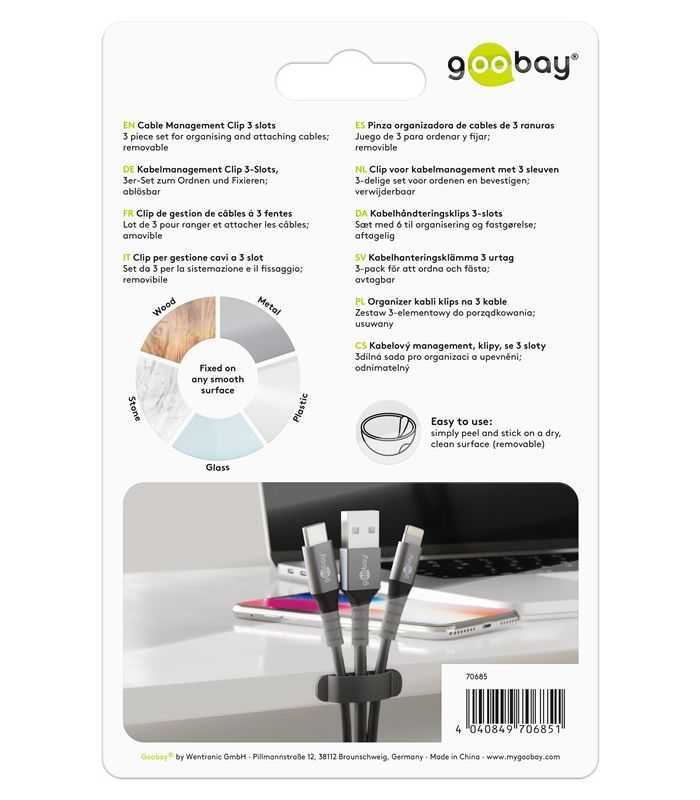 cleme pentru gestionarea cablurilor 3 sloturi goobay set 3buc negru 2