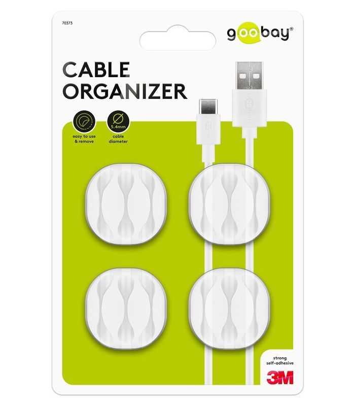 Cleme pentru gestionarea cablurilor cu 3 sloturi Goobay set 4buc alb