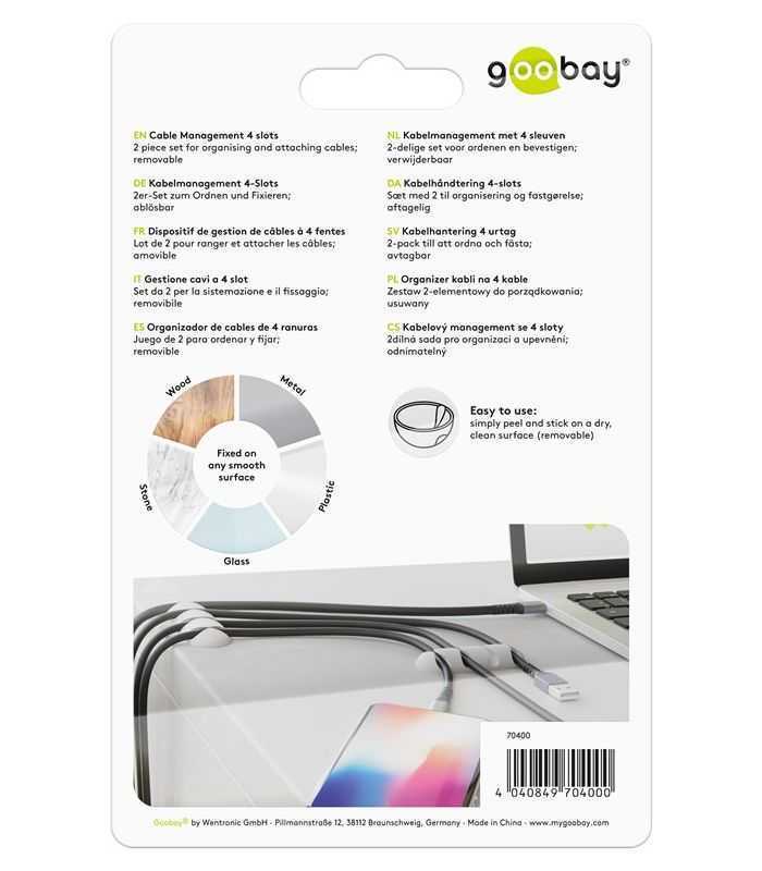 cleme pentru gestionarea cablurilor cu 4 sloturi goobay set 2buc alb 6