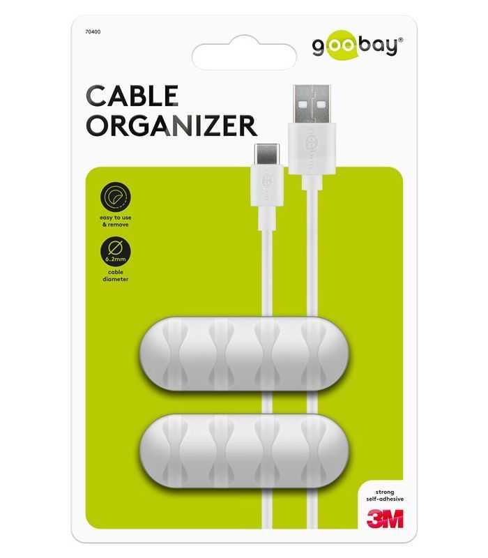 Cleme pentru gestionarea cablurilor cu 4 sloturi Goobay set 2buc alb