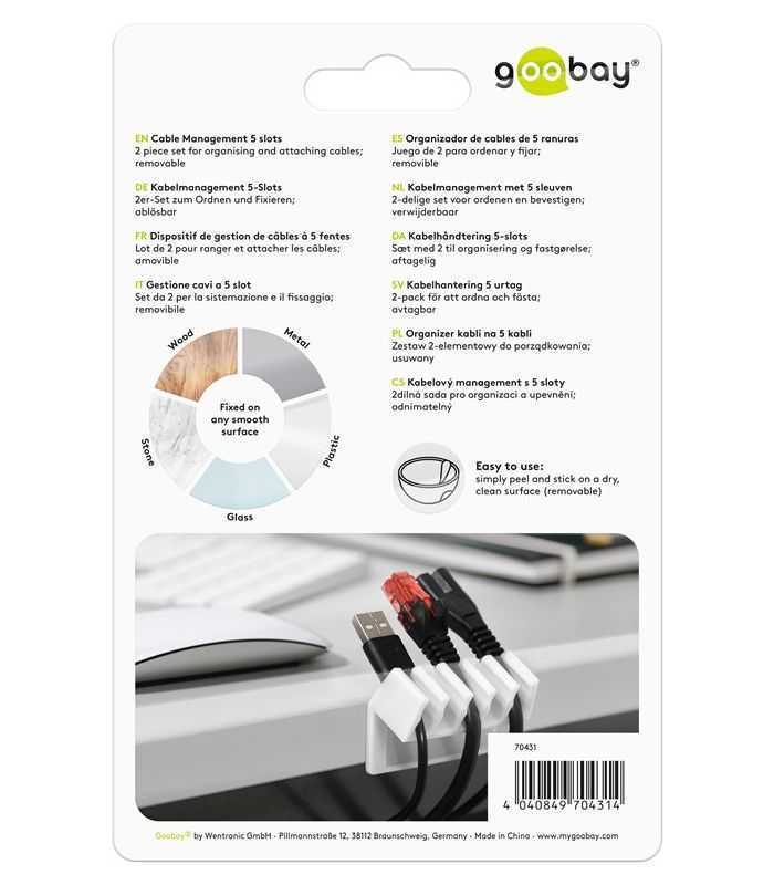cleme pentru gestionarea cablurilor cu 5 sloturi goobay set 2buc alb 6