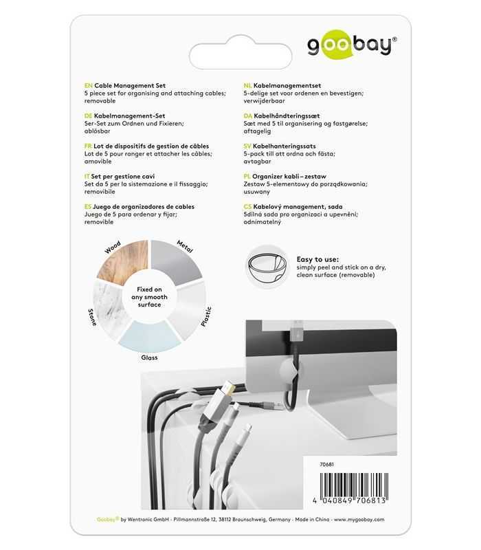 cleme pentru gestionarea cablurilor goobay set 5buc alb 2