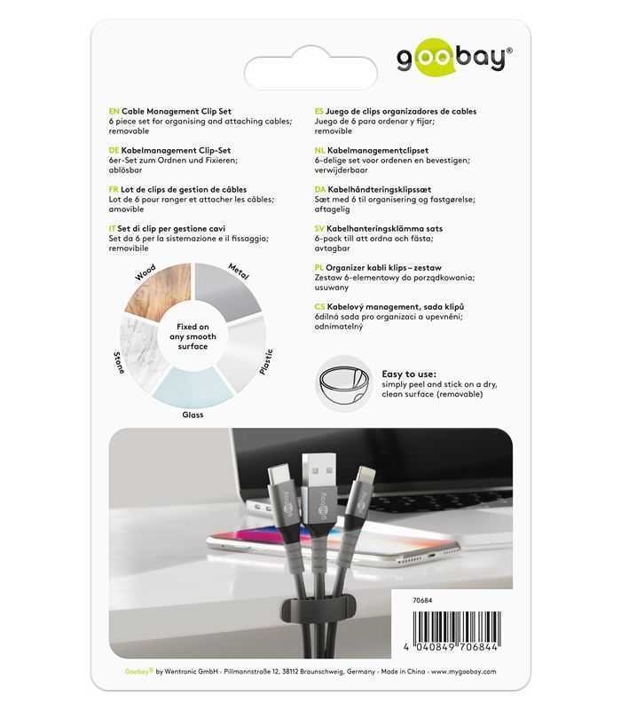 cleme pentru gestionarea cablurilor goobay set 6buc negru 5