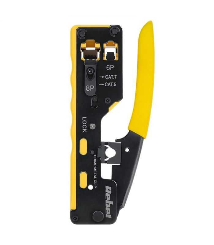 Cleste sertizare PASS-THROUGH RJ45 Cat.5 Cat.6 Cat.7 8 pini si RJ12 6 pini REBEL RB-1006