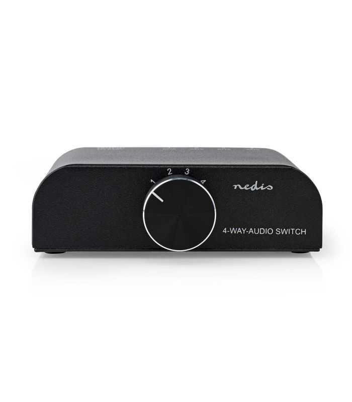 Comutator audio analogic 3x RCA Stereo mama - 1x RCA Stereo mama + Jack 3.5 mm iesire casti negru Nedis ASWI2424AT