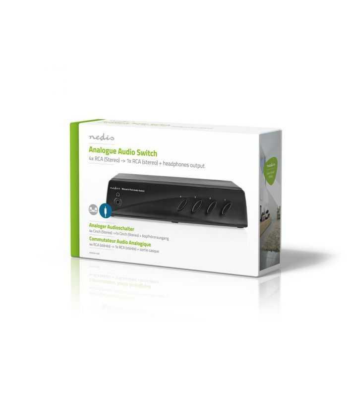 comutator audio analogic nedis 4x 2x rca stereo mama 1x rca stereo mama iesire casti negru 8
