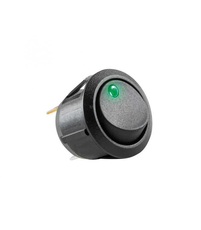 Comutator basculant 12V 20A ON-OFF cu retinere 1 contact cu LED verde incastrare 20 mm