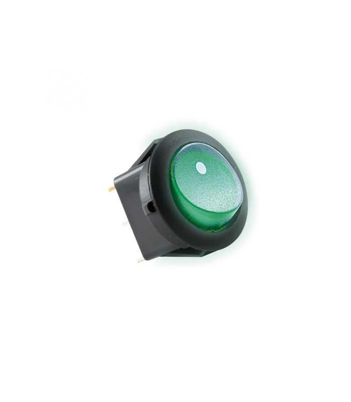 Comutator basculant cu retinere 1 contact 12V 16A cu bec verde 23x20x22.8 mm