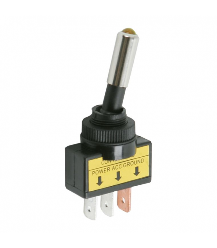 Comutator cu brat 1 circuit 20A 12V OFF-ON cu LED galben cu retinere