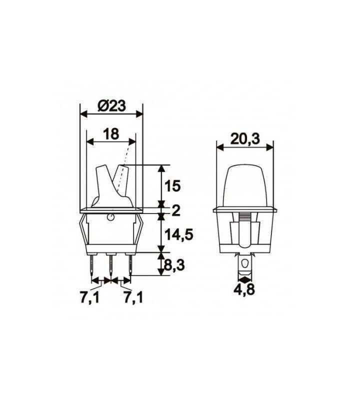 comutator cu brat 1 circuit off on 6a 250v verde cu retinere 1