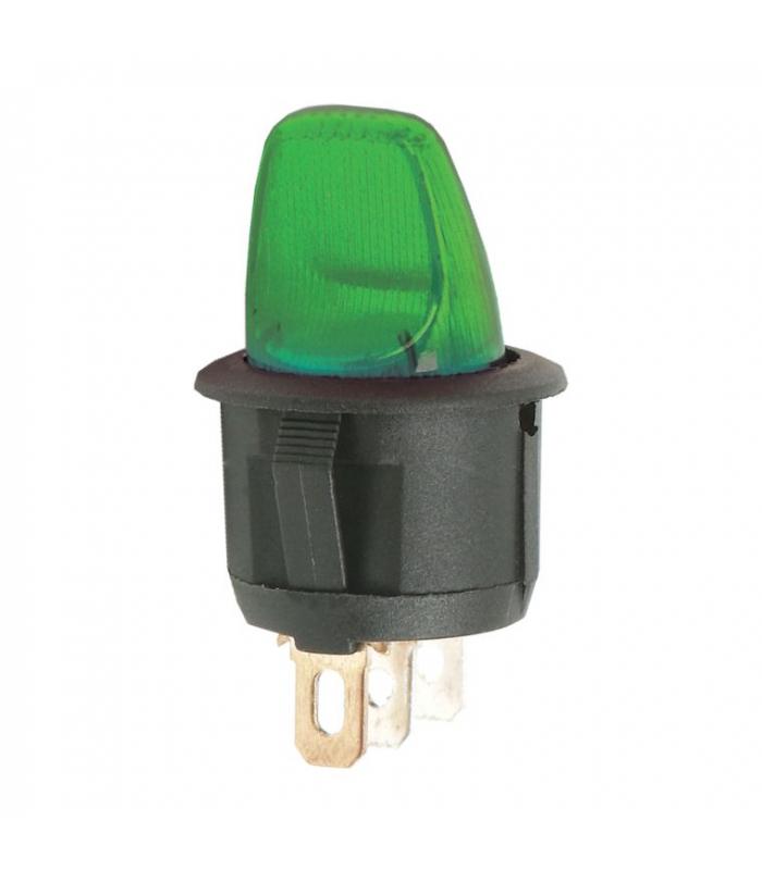 Comutator cu brat 1 circuit OFF-ON 6A 250V verde cu retinere