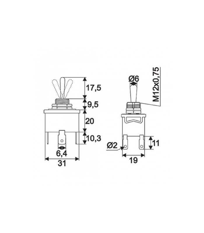 comutator cu brat 2 circuit 10a 250v on off on cu retinere 1
