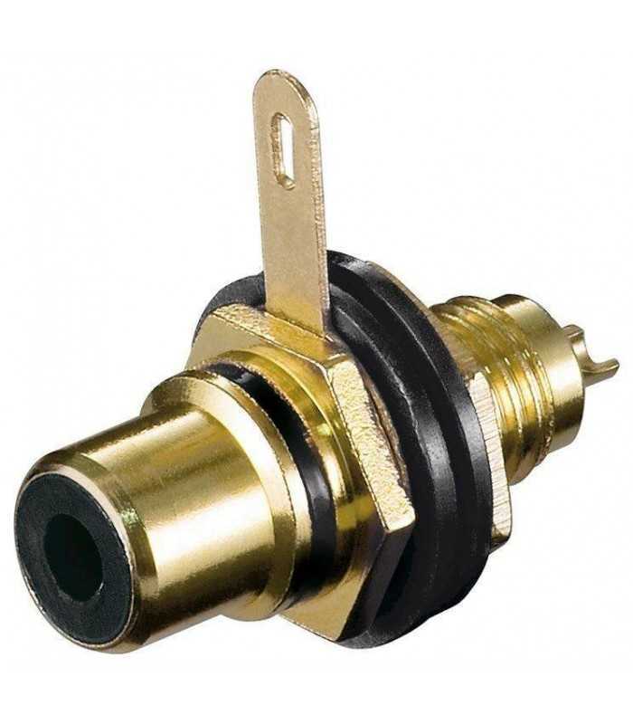 Conector RCA mama aurit montare pe panou negru Goobay