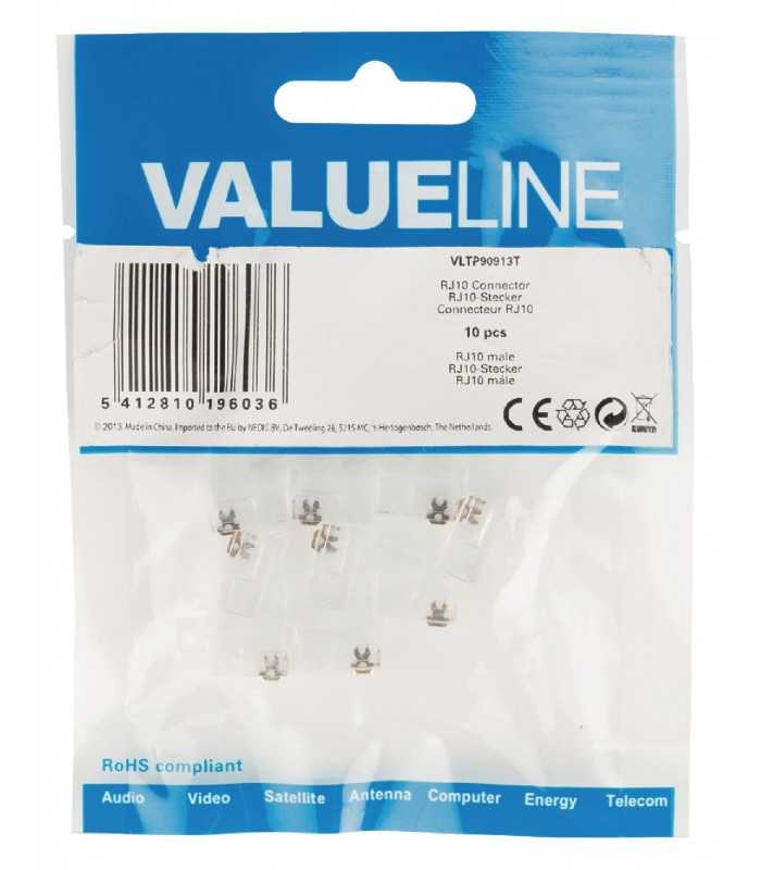 conector rj10 tata transparent tip pentru receptor telefon set 10buc valueline 1