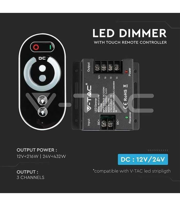controller banda led dimabil cu touch 12v 216w 24v 432w v tac 6