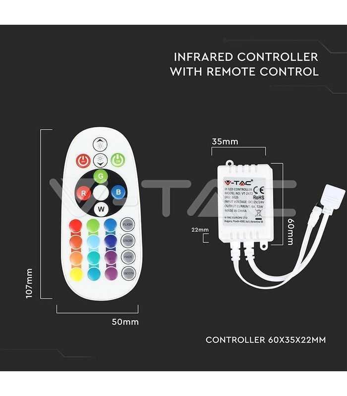 controller led rgb 24 butoane 12v 6a 24v 72w v tac 8