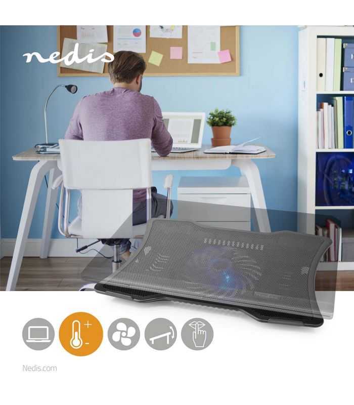 Cooler laptop Nedis 1 ventilator max 17" LED 1x USB negru