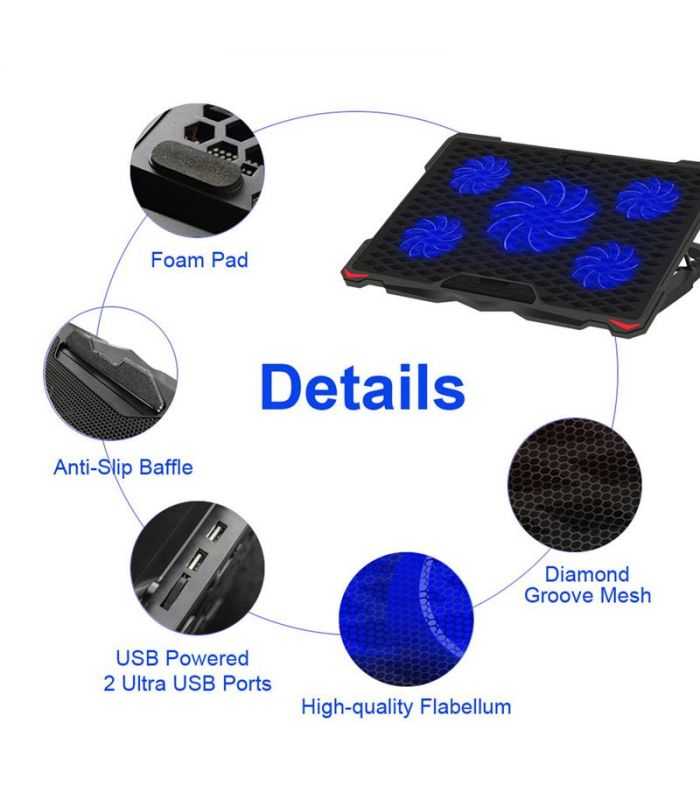 Cooling Pad Laptop 5 Ventilatoare 2x Usb Platinet