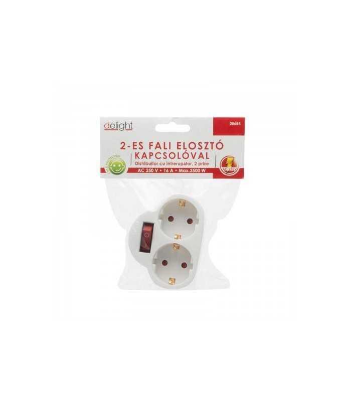 distribuitor 1 la 2 schuko cu intrerupator delight 3