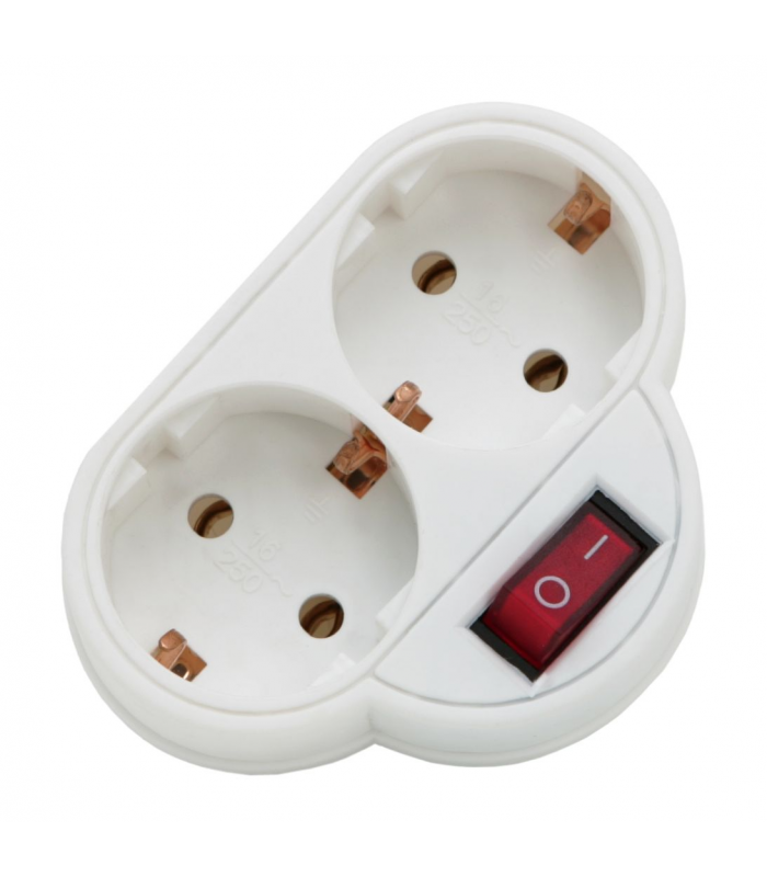 Distribuitor 1 la 2 schuko cu intrerupator Delight
