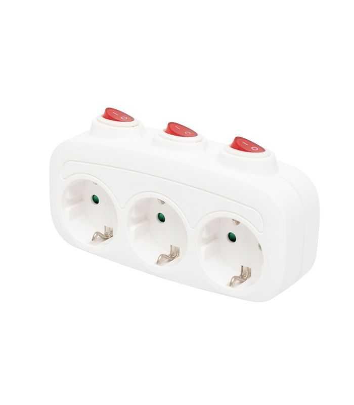 Distribuitor 3 Prize Schuko Cu Protectie Cu Intrerupator Individual Alb Tpf 3k