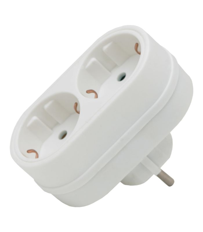 Distribuitor dublu schuko cu protectie 1 schuko tata la 2 schuko mama