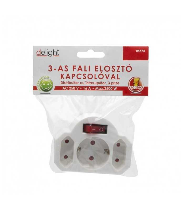 distribuitor triplu 1x schuko 2x euro de perete 16a 3500w cu intrerupator delight 2