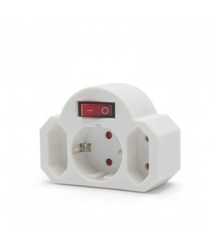 Distribuitor triplu 1x Schuko +2x Euro de perete 16A 3500W cu intrerupator delight