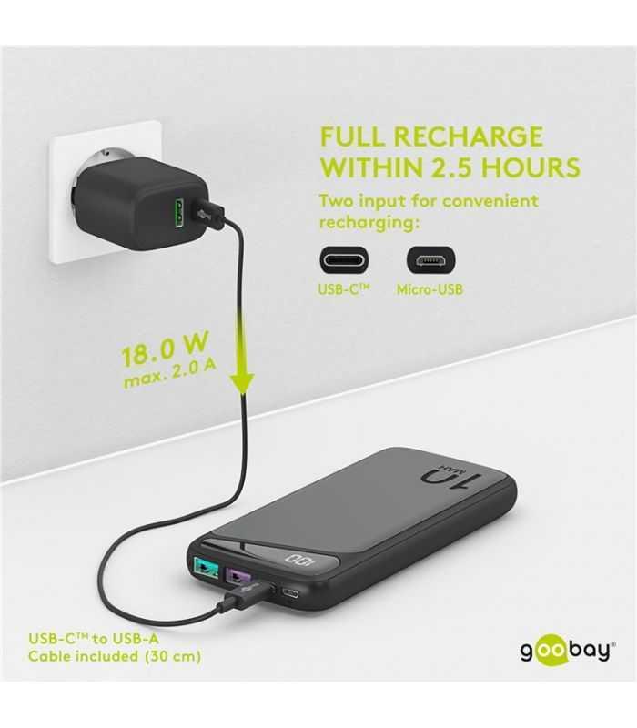 Fast Charge Power Bank Acumulator Extern 10000mah Usb Type C Pd Qc 30 Goobay
