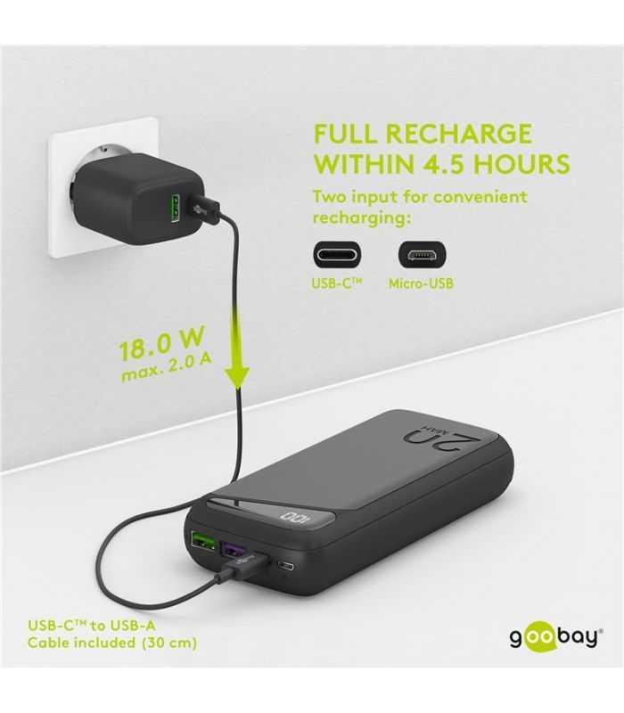 Fast Charge Power Bank Acumulator Extern 20000mah Usb Type C Pd Qc 30 Goobay