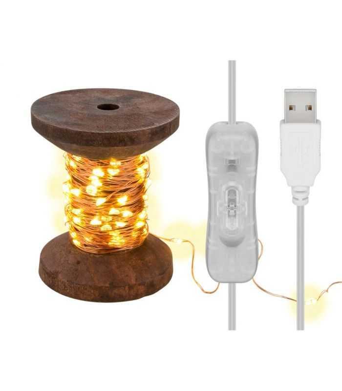 Fir 10m 100 micro LED alb cald 2700K 2W 3lm 5V cu cablu USB 3m si intrerupator 60341 Goobay