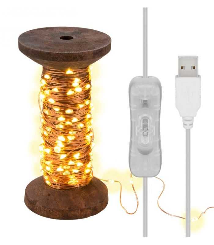 Fir 15m 150 micro LED alb cald 2700K 2W 3lm 5V cu cablu USB 3m si intrerupator 60342 Goobay