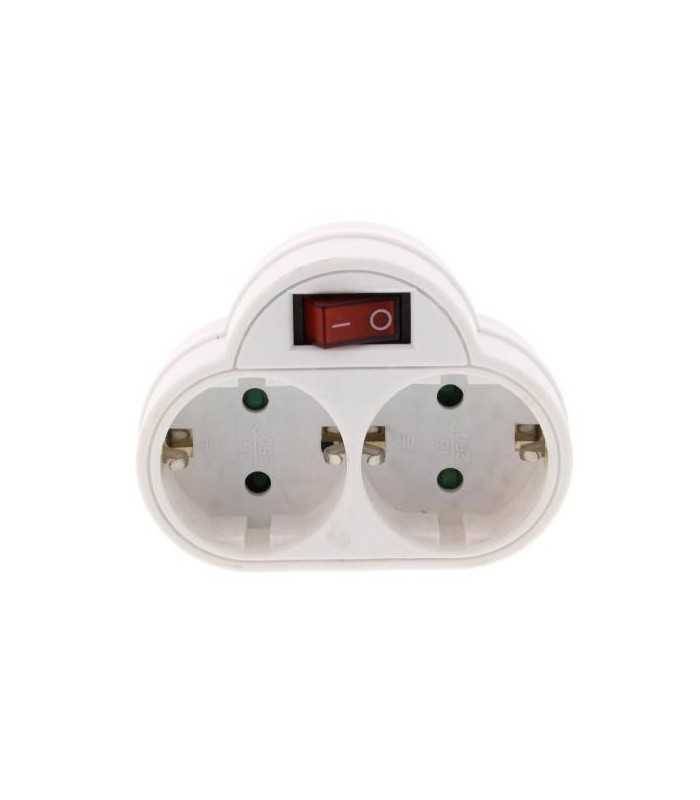 Fisa dubla cu contact protectie si intrerupator 2x SCHUKO Well