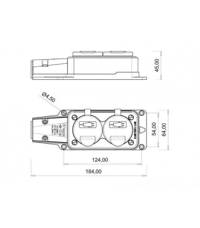 fisa schuko cauciuc cu capac bemis bk1 1402 3612 2pe 2 iesiri 16a 250v ip54 1