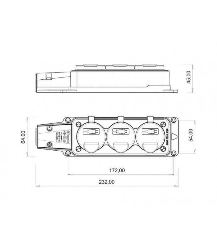 fisa schuko cauciuc cu capac bemis bk1 1402 3613 2pe 3 iesiri 16a 250v ip54 1