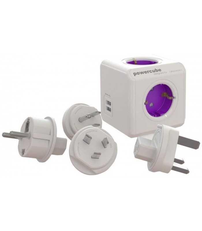 Fisa sub forma de cub 4 prize +2x USB +4 mufe adaptoare ReWirable Allocacoc