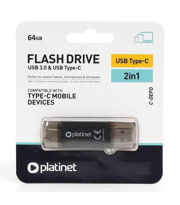 Flash Drive USB 3.0 + TYPE C 64GB C-DEPO PLATINET PMFC64S