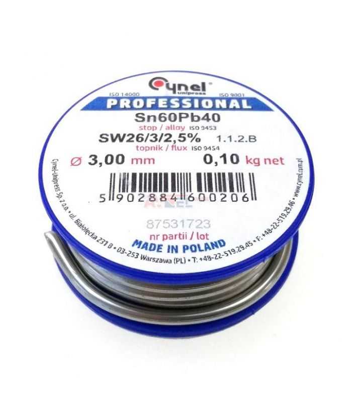 fludor 3mm 100gr sn26 pb40 flux 25 cynel 1