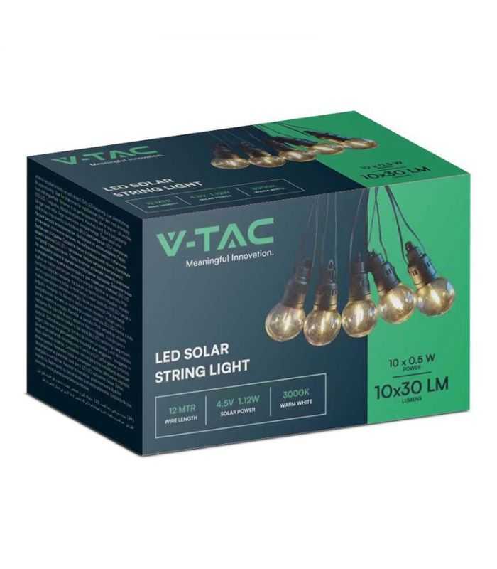 Ghirlanda Solara Led 10x 05w 12m 3000k Ip44 37v 1200mah V Tac Sku 7804