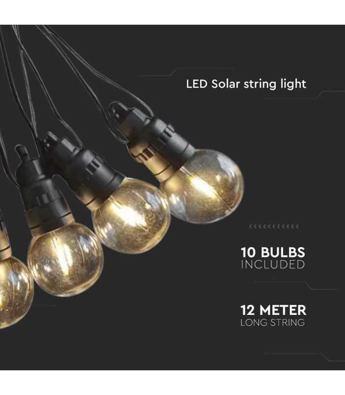 Ghirlanda Solara Led 10x 05w 12m 3000k Ip44 37v 1200mah V Tac Sku 7804