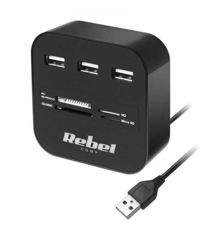 hub 3x usb 20 cititor card sd microsd cablu 50cm rebel 1
