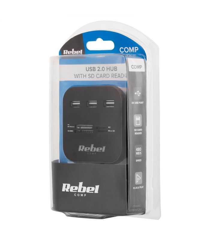 hub 3x usb 20 cititor card sd microsd cablu 50cm rebel 2