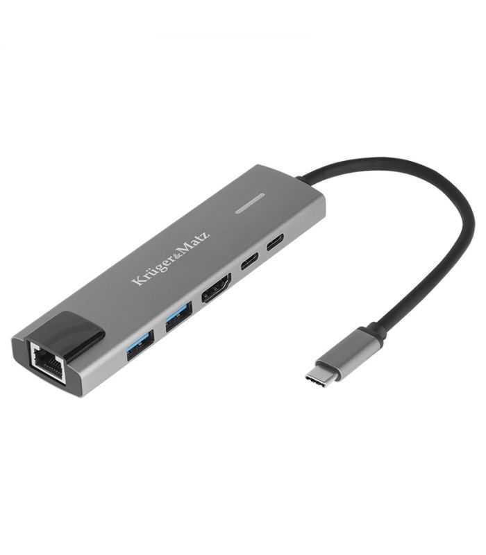 Hub 6in1 Usb Type C Hdmi V14 3840x2160px 30hz 2x Usb30 20 2x Usb Type C Rj45 Krugermatz