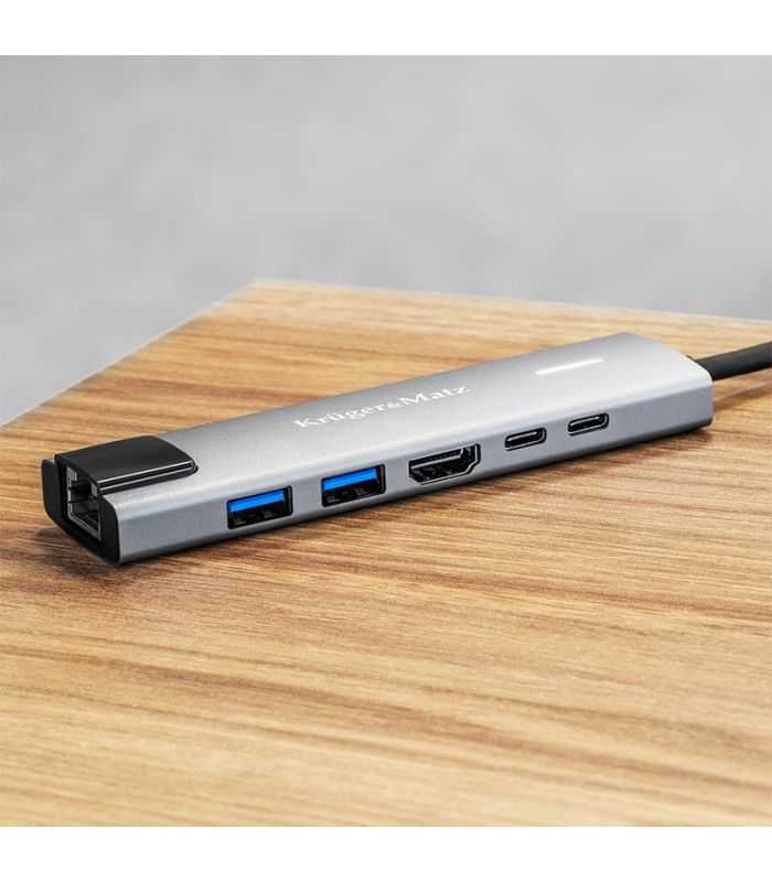 Hub 6in1 Usb Type C Hdmi V14 3840x2160px 30hz 2x Usb30 20 2x Usb Type C Rj45 Krugermatz